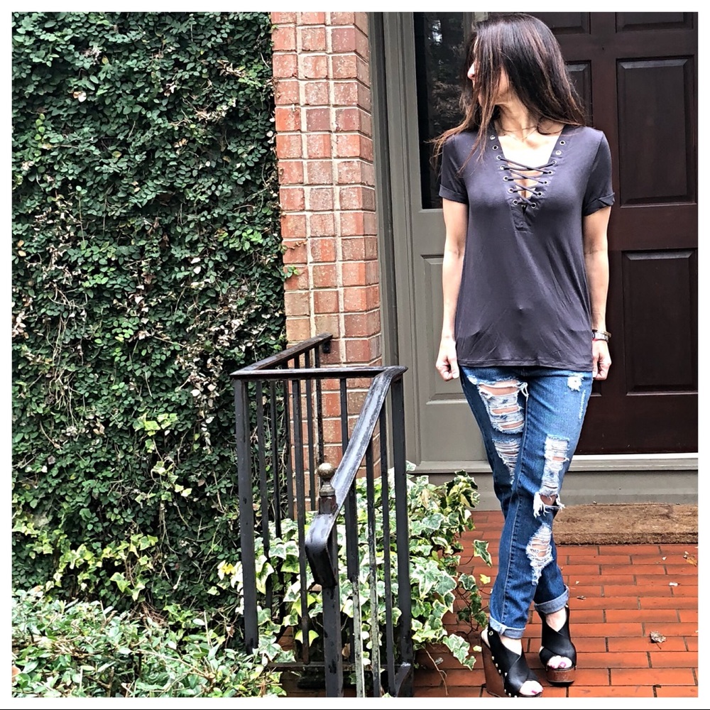 ✨LAST ONE ✨Boyfriend lace up loose fit top - Picture 7 of 7